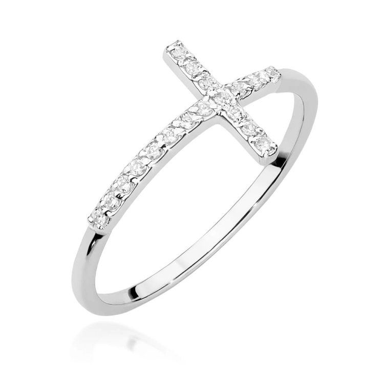 Pierścionek zaręczynowy z białego złota z diamentami 0,09ct krzyż Fire Of Love