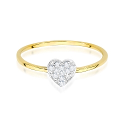 Pierścionek zaręczynowy z żółtego złota z diamentami 0,10ct serce Fire Of Love