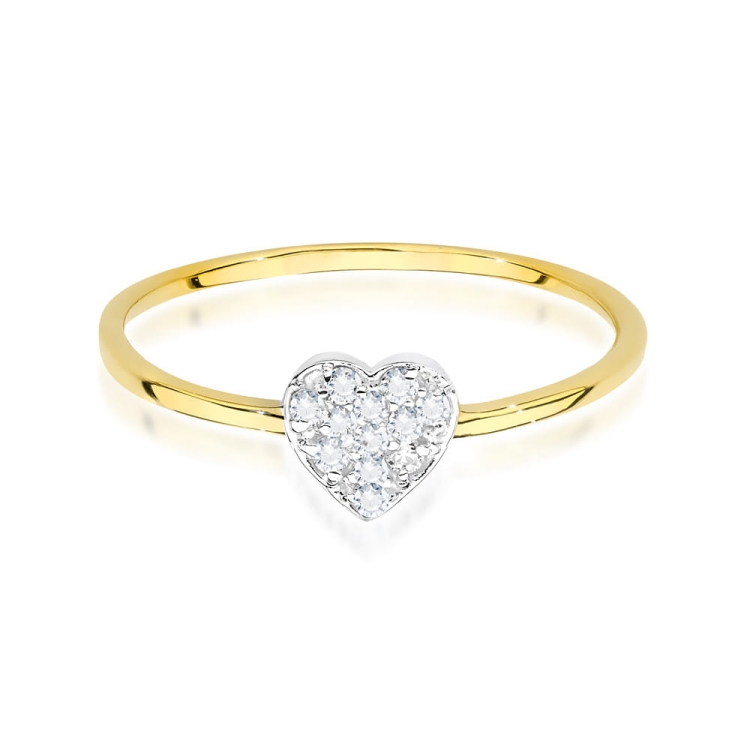Pierścionek zaręczynowy z żółtego złota z diamentami 0,10ct serce Fire Of Love