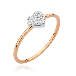 Pierścionek zaręczynowy z różowego złota z diamentami 0,10ct serce Fire Of Love