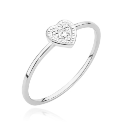 Pierścionek zaręczynowy z białego złota z diamentem 0,02ct serce Fire Of Love