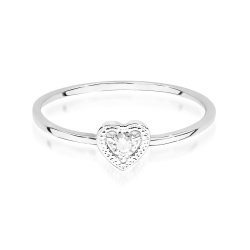 Pierścionek zaręczynowy z białego złota z diamentem 0,02ct serce Fire Of Love