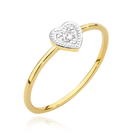 Przejdź do produktu Pierścionek zaręczynowy z żółtego złota z diamentem 0,02ct serce Fire Of Love