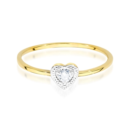 Przejdź do produktu Pierścionek zaręczynowy z żółtego złota z diamentem 0,02ct serce Fire Of Love