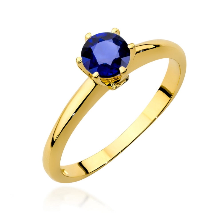 Pierścionek zaręczynowy z żółtego złota z szafirem i brylantami 0,04ct Fire Of Love