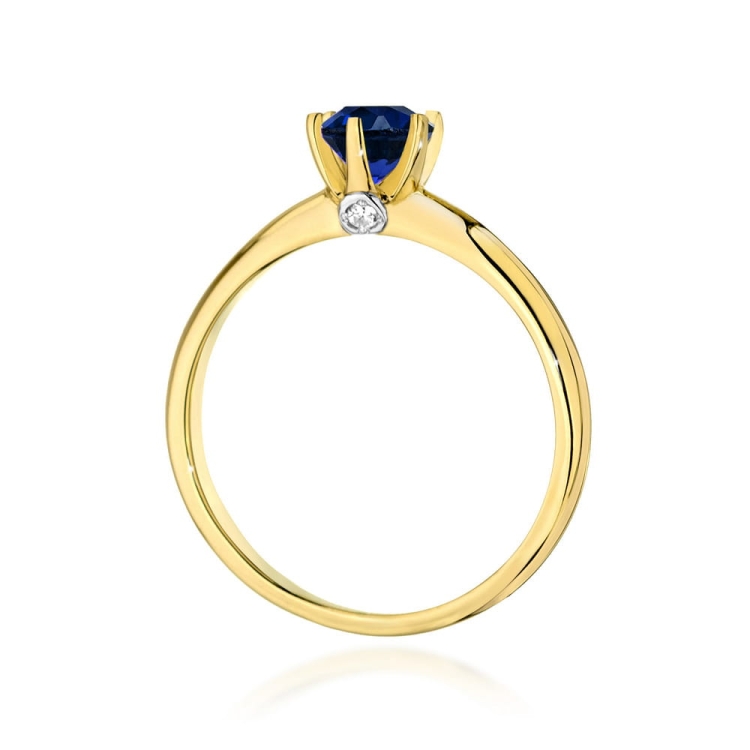 Pierścionek zaręczynowy z żółtego złota z szafirem i brylantami 0,04ct Fire Of Love