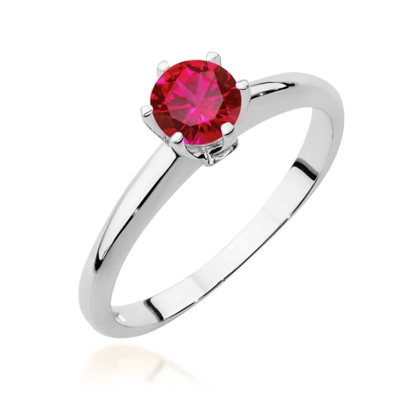 Przejdź do produktu Pierścionek zaręczynowy z białego złota z rubinem i diamentami 0,04ct Fire Of Love 