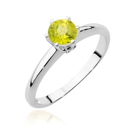 Przejdź do produktu Pierścionek zaręczynowy z białego złota z oliwinem i diamentami 0,04ct Fire Of Love