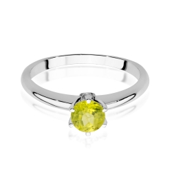 Pierścionek zaręczynowy z białego złota z oliwinem i diamentami 0,04ct Fire Of Love
