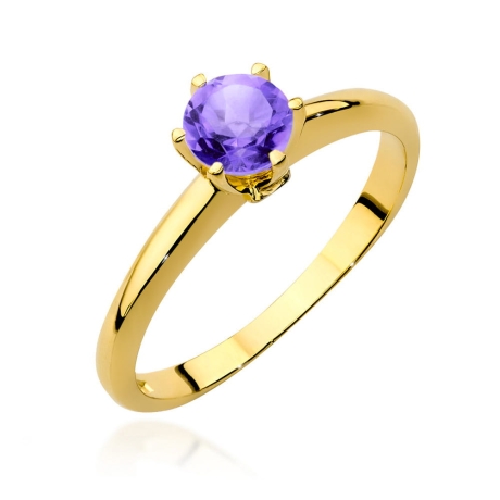 Przejdź do produktu Pierścionek zaręczynowy z żółtego złota z ametystem i brylantami 0,04ct Fire Of Love 