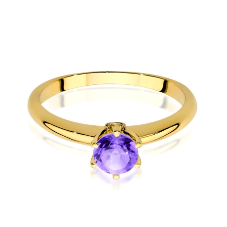 Przejdź do produktu Pierścionek zaręczynowy z żółtego złota z ametystem i brylantami 0,04ct Fire Of Love 