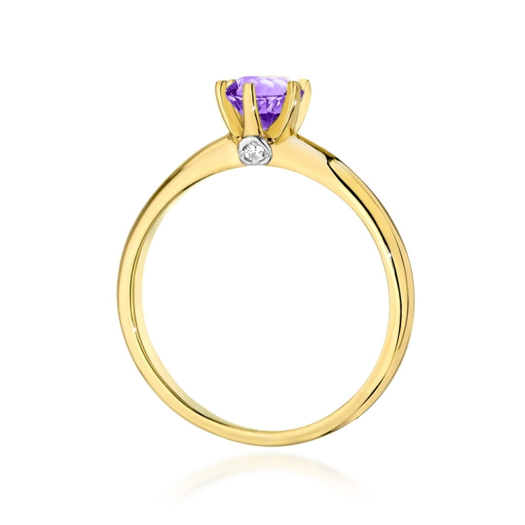 Pierścionek zaręczynowy z żółtego złota z ametystem i brylantami 0,04ct Fire Of Love
