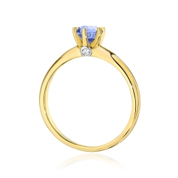 Pierścionek zaręczynowy z żółtego złota z tanzanitem i diamentami 0,04ct Fire Of Love