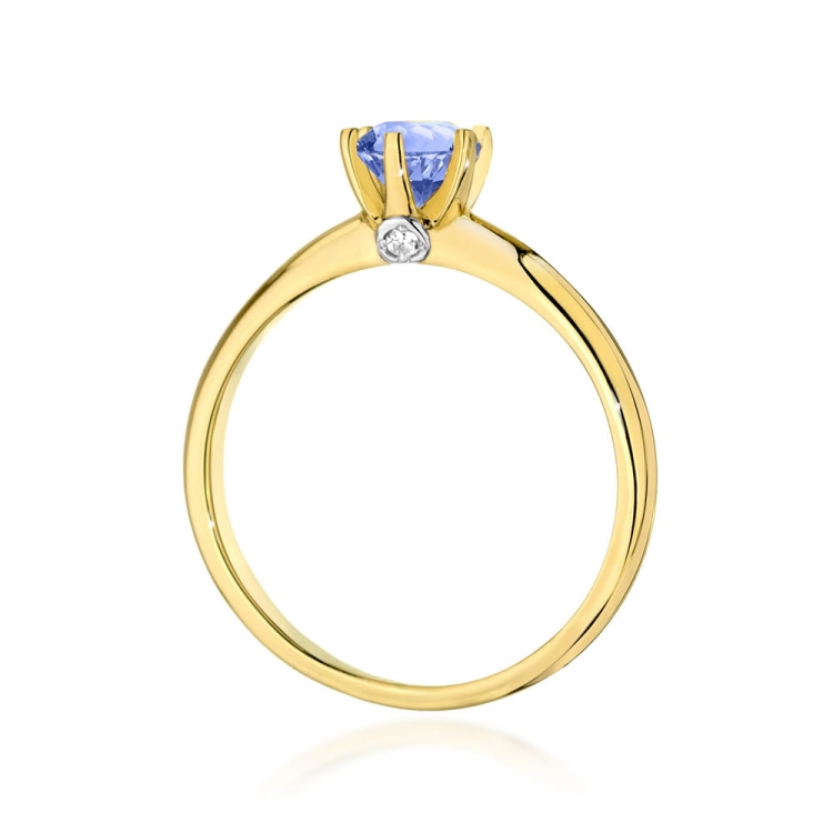 Pierścionek zaręczynowy z żółtego złota z tanzanitem i diamentami 0,04ct Fire Of Love