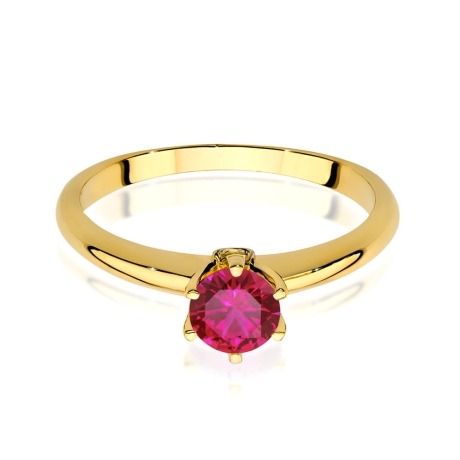 Przejdź do produktu Pierścionek zaręczynowy z żółtego złota z rubinem i diamentami 0,04ct Fire Of Love