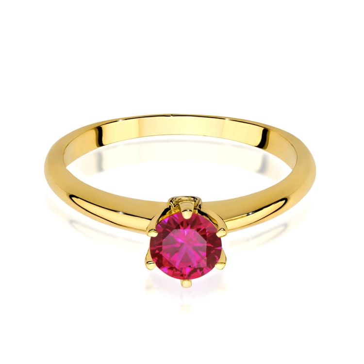 Pierścionek zaręczynowy z żółtego złota z rubinem i diamentami 0,04ct Fire Of Love