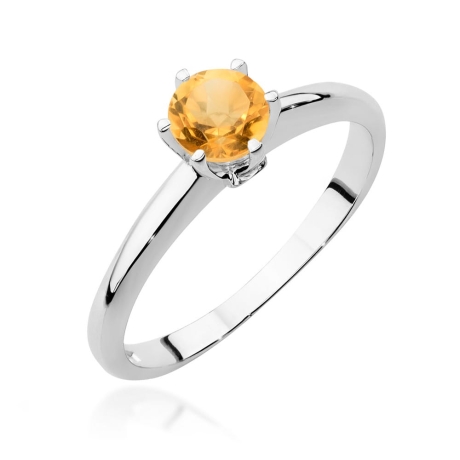 Przejdź do produktu Pierścionek zaręczynowy z białego złota z cytrynem i brylantami 0,04ct Fire Of Love