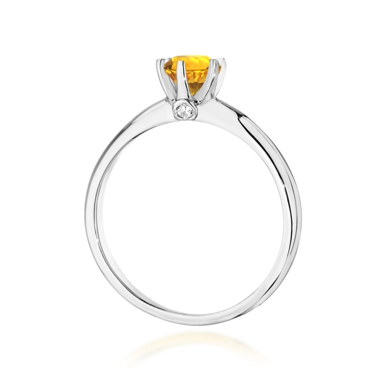 Pierścionek zaręczynowy z białego złota z cytrynem i brylantami 0,04ct Fire Of Love