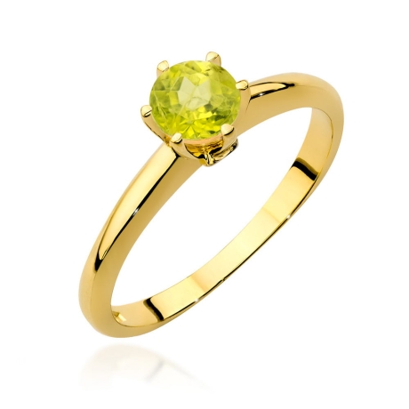 Przejdź do produktu Pierścionek zaręczynowy z żółtego złota z oliwinem i diamentami 0,04ct Fire Of Love 