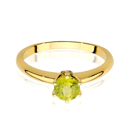 Przejdź do produktu Pierścionek zaręczynowy z żółtego złota z oliwinem i diamentami 0,04ct Fire Of Love 