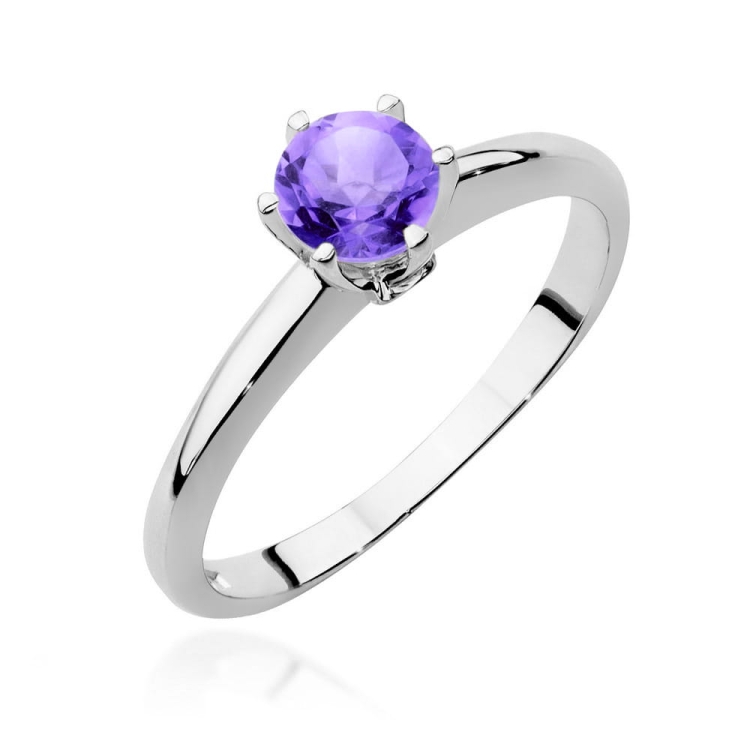 Pierścionek zaręczynowy z białego złota z ametystem i brylantami 0,04ct Fire Of Love