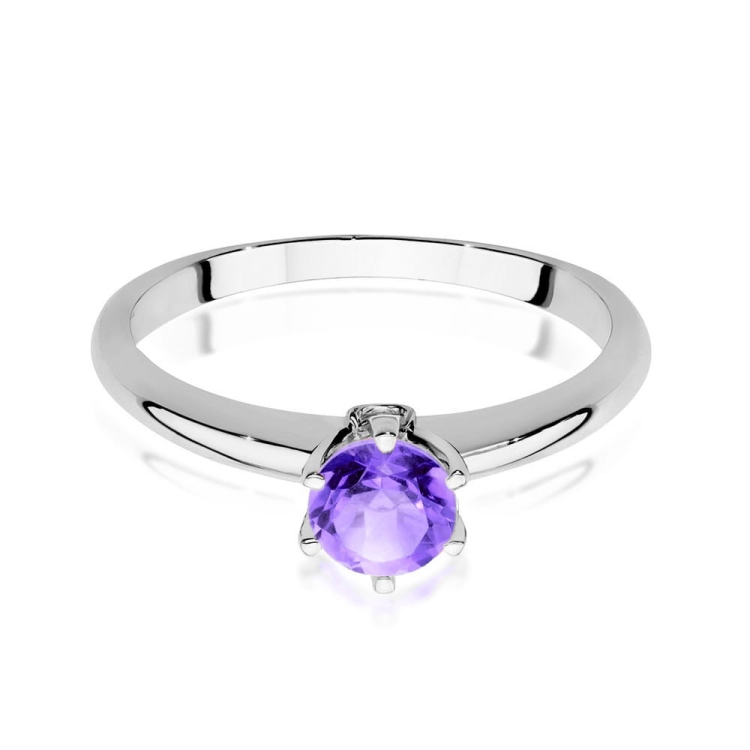 Pierścionek zaręczynowy z białego złota z ametystem i brylantami 0,04ct Fire Of Love