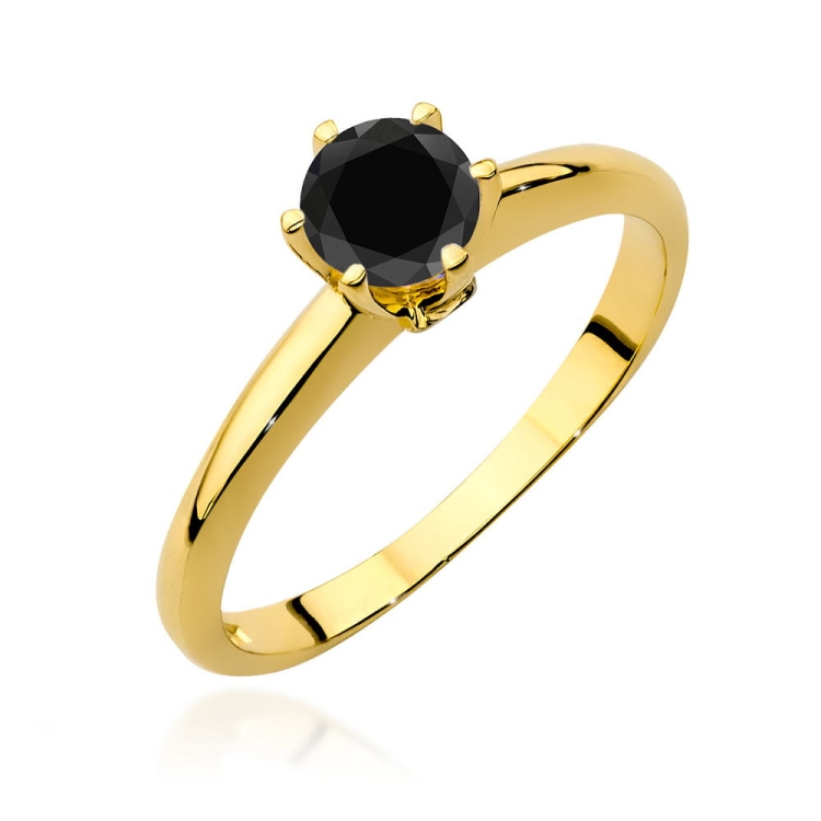 Pierścionek zaręczynowy z żółtego złota z czarnym diamentem i diamentami 0,04ct Fire Of Love