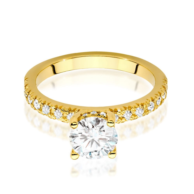 Pierścionek zaręczynowy z żółtego złota z centralnym diamentem 1,00ct Fire Of Love