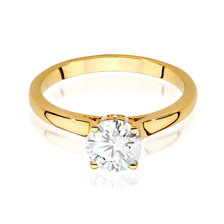 Pierścionek zaręczynowy z żółtego złota z centralnym diamentem 1,00ct Fire Of Love