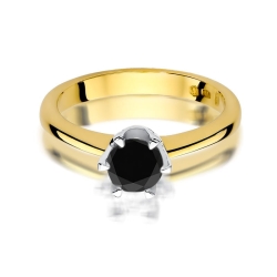 Pierścionek zaręczynowy z żółtego złota z czarnym diamentem 0,60ct Paris Love