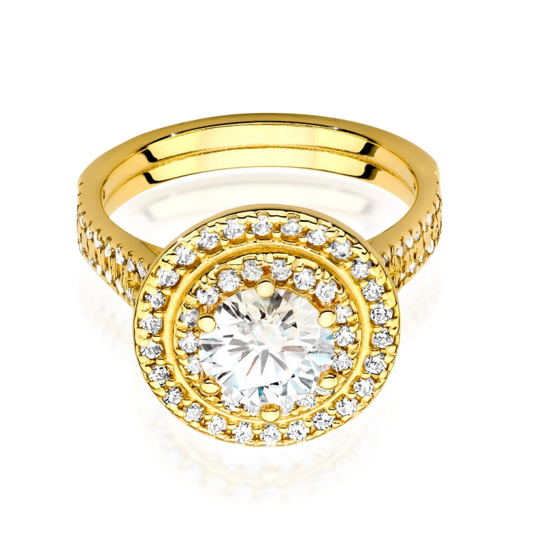 Pierścionek zaręczynowy z żółtego złota z centralnym diamentem 1,00ct Fire Of Love