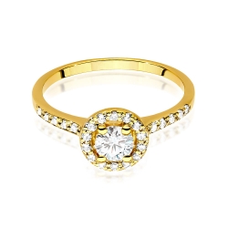 Pierścionek zaręczynowy z żółtego złota z diamentem 0,40ct i bocznymi diamencikami Fire Of Love