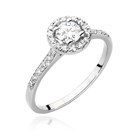 Przejdź do produktu Pierścionek zaręczynowy z białego złota z diamentem 0,40ct i bocznymi diamencikami Fire Of Love