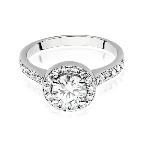 Przejdź do produktu Pierścionek zaręczynowy z białego złota z diamentem 0,70ct i bocznymi diamencikami Fire Of Love