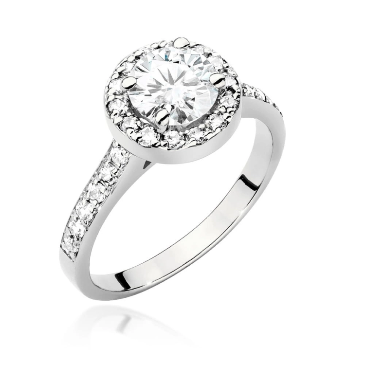 Pierścionek zaręczynowy z białego złota z diamentem 1,00ct i bocznymi diamencikami Fire Of Love