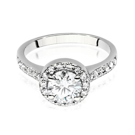 Przejdź do produktu Pierścionek zaręczynowy z białego złota z diamentem 1,00ct i bocznymi diamencikami Fire Of Love