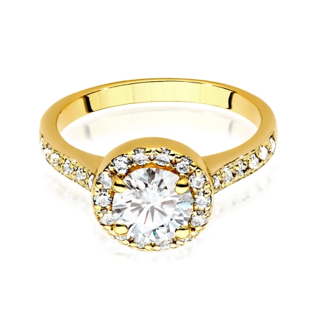 Przejdź do produktu Pierścionek zaręczynowy z żółtego złota z diamentem 1,00ct i bocznymi diamencikami Fire Of Love