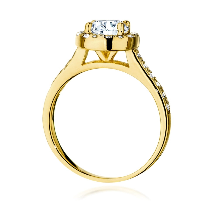 Pierścionek zaręczynowy z żółtego złota z diamentem 1,00ct i bocznymi diamencikami Fire Of Love