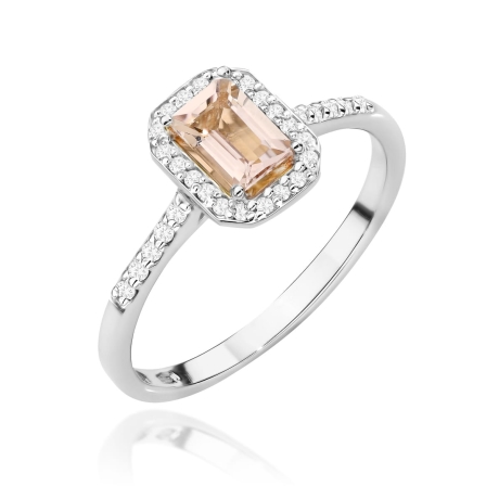 Przejdź do produktu Pierścionek zaręczynowy z białego złota z morganitem i diamentami 0,19ct Fire Of Love 