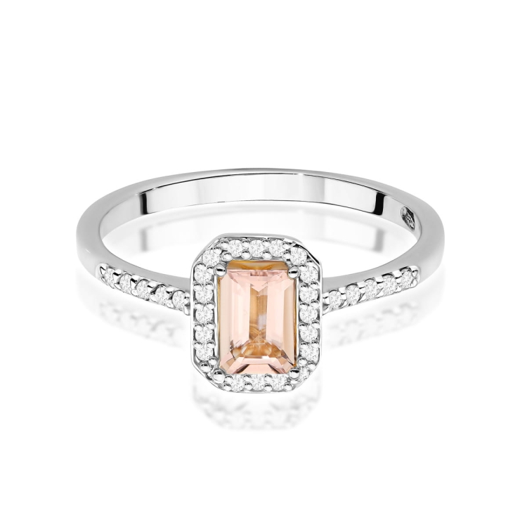 Pierścionek zaręczynowy z białego złota z morganitem i diamentami 0,19ct Fire Of Love