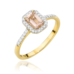 Pierścionek zaręczynowy z żółtego złota z morganitem i diamentami 0,19ct Fire Of Love