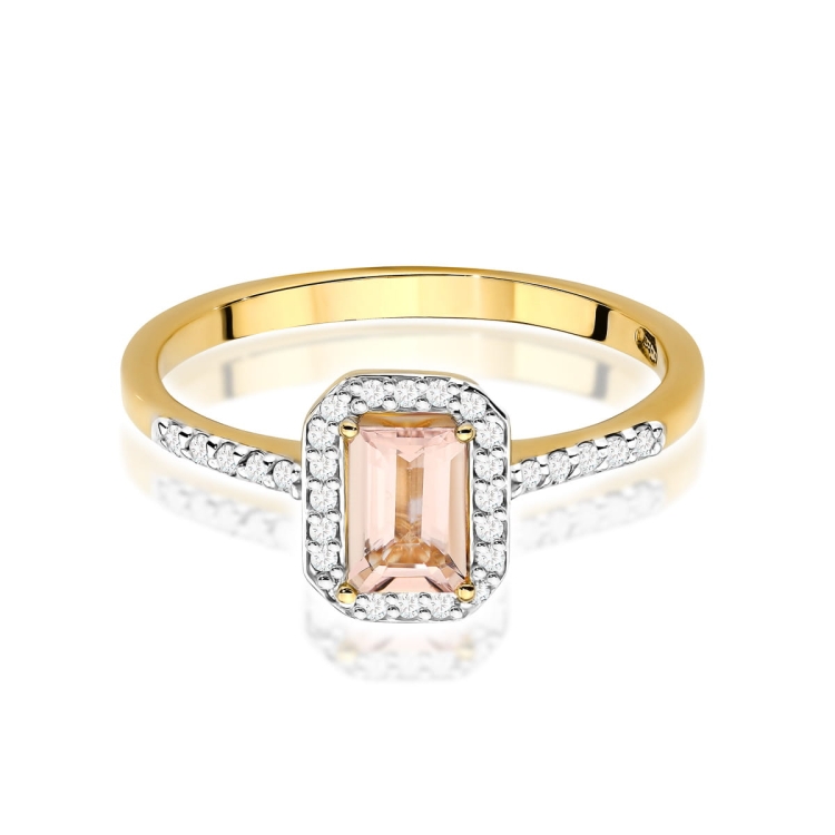 Pierścionek zaręczynowy z żółtego złota z morganitem i diamentami 0,19ct Fire Of Love