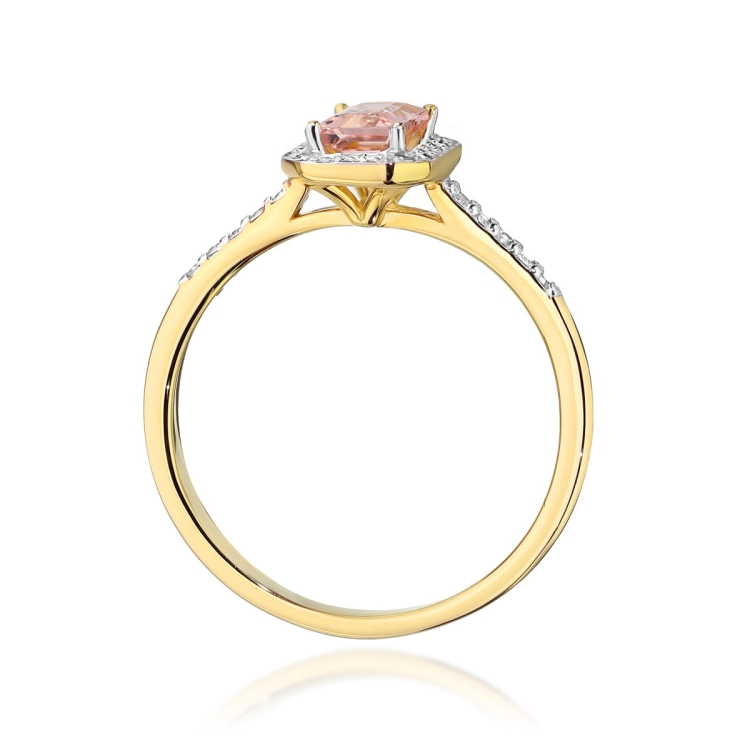 Pierścionek zaręczynowy z żółtego złota z morganitem i diamentami 0,19ct Fire Of Love