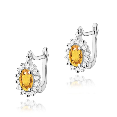 Przejdź do produktu Kolczyki z białego złota 585 z cytrynem i diamentami 0,24ct na zapięciu angielskim The Diamonds
