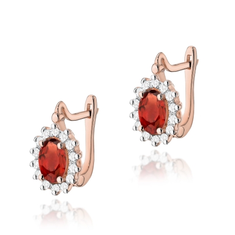 Przejdź do produktu Kolczyki z różowego złota 585 z granatem i diamentami 0,24ct na zapięciu angielskim The Diamonds