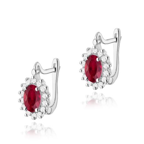 Przejdź do produktu Kolczyki z białego złota 585 z rubinem i diamentami 0,24ct na zapięciu angielskim The Diamonds