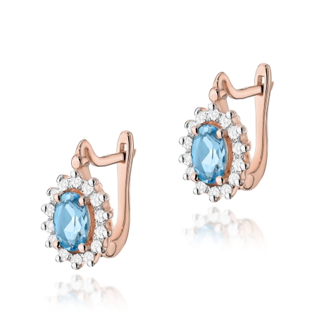 Przejdź do produktu Kolczyki z różowego złota 585 z topazem i diamentami 0,24ct na zapięciu angielskim The Diamonds