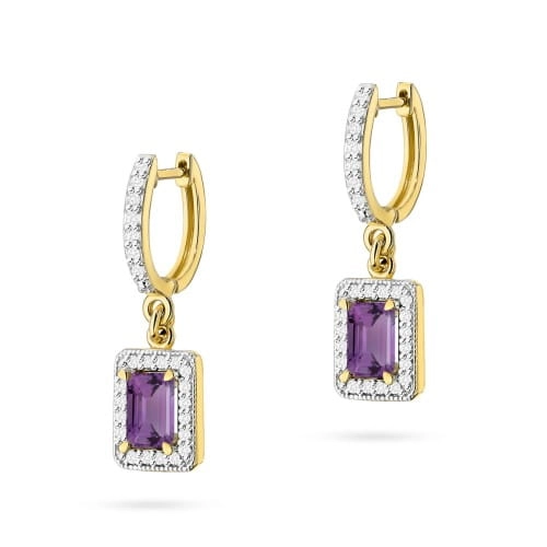 Kolczyki z żółtego złota 585 z ametystem i diamentami 0,34ct The Diamonds