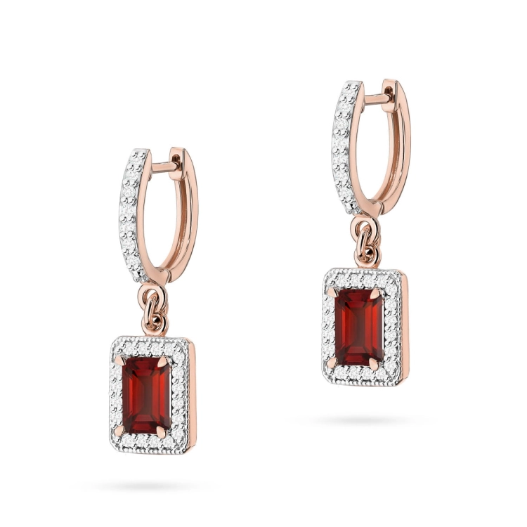 Kolczyki z różowego złota 585 z granatem i diamentami 0,34ct The Diamonds
