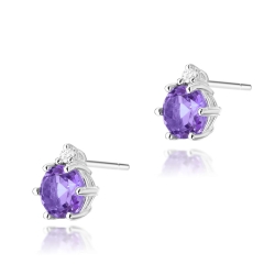 Kolczyki z białego złota 585 z ametystem i diamentami 0,03ct The Diamonds
